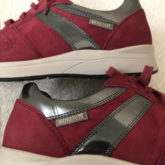 Mephisto Shoes - Mephisto REBECA Women's Sneakers - Colour: Medoc (Red Wine) Grey Metallic, 7.5